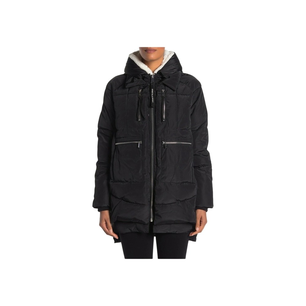 Bagatelle Black Puffer Coat Faux Fur Trim Hooded Winter Warm Longline Medium‎